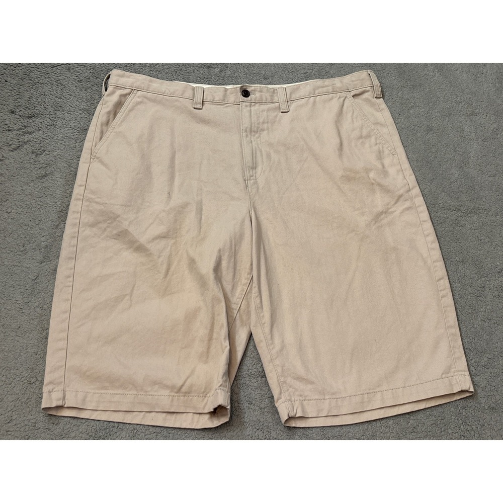 Eddie Bauer Legend Mens Khaki Shorts Size 42 Tan Cotton Twill Flat Front Casual